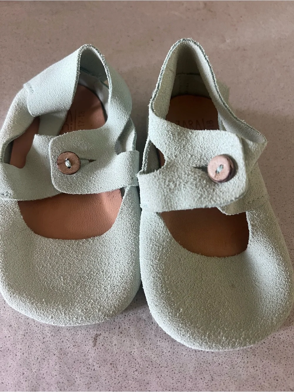Zara Mint Green Suede Baby Moccasin Sandals